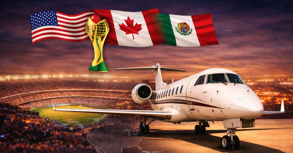 FIFA World Cup 2026 group charter private jet travel graphic